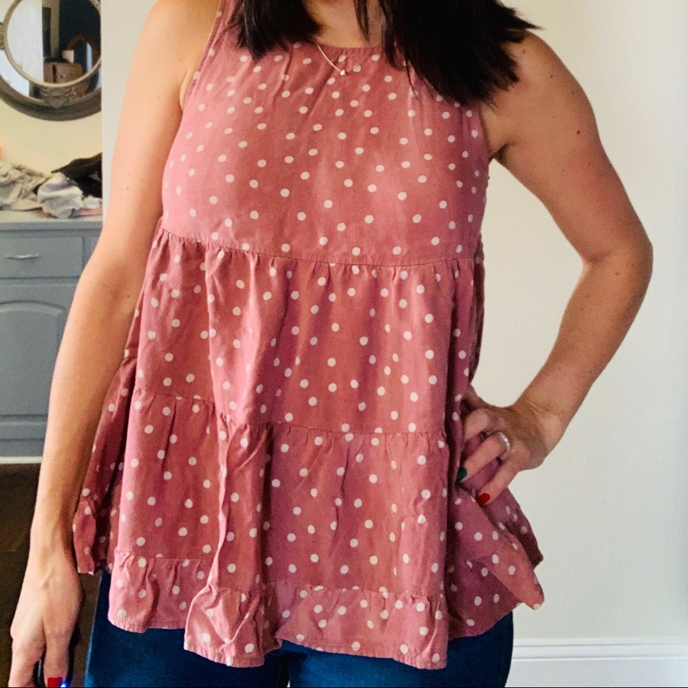 Altar’d State pink polka dot sleeveless blouse
